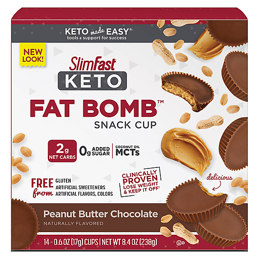 SlimFast Keto Gluten-free Zero Added Sugar Fat Bomb Peanut Butter Cup  Naturally Flavored Coconut Oil MCTs Snacks 0.6 oz cup 14 ct, Weight  Management & Nutrition