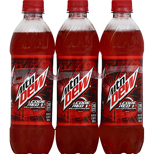 Mountain Dew Code Red Cherry Flavor Soda 16.9 fl oz bottle 6 pack, Soda