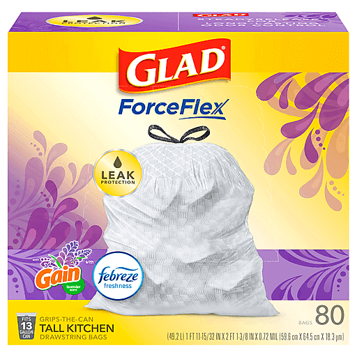 Glad Odor Shield Mediterranean Lavender Kitchen Drawstring Bags 80 ct box, Trash  Bags