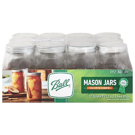 Quart Glass Mason Jars with Lids - 12 Pc.