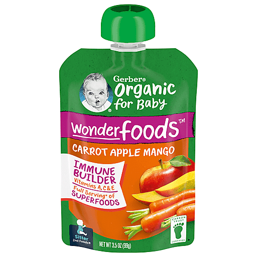 Gerber Organic Non-GMO Carrot Apple & Mango Baby Food 3.5 oz pouch, Baby &  Toddler Food