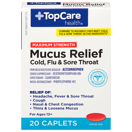 Topcare Mucus Relief Cold Flu Sore Throat Max St 20 Ct