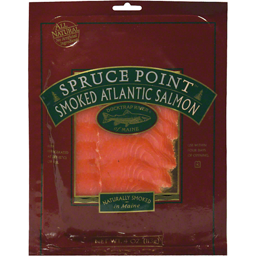 Ducktrap Spruce Point Smoked Atlantic Salmon, Naturally Smoked, Pre-Sliced, Smoked & Cured