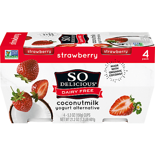 So Delicious Dairy Free Coconut Milk Yogurt Alternative, Strawberry, Vegan,  Gluten Free, Non-GMO, Made with Organic Coconut, Creamy Plant Based Yogurt  Alternative, 5.3 oz Containers, 4 Count Pack, Shop