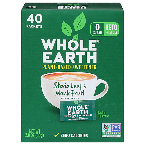 Whole Earth Sweeteners, Stevia Leaf & Monk Fruit, Packets 40 ea, Shop